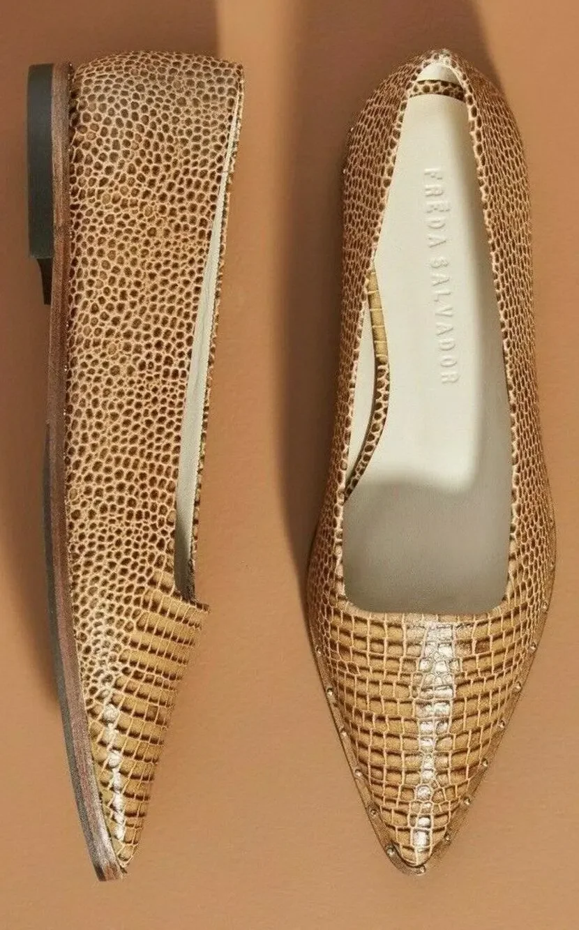 NWOB Anthropologie Freda Salvador LISA 7 Croc Embossed Leather Pointed Flats Sz8